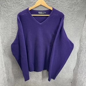 Polo Ralph Lauren Sweater Adult 2XL XXL Purple V-Neck Lambs Wool Long Sleeve